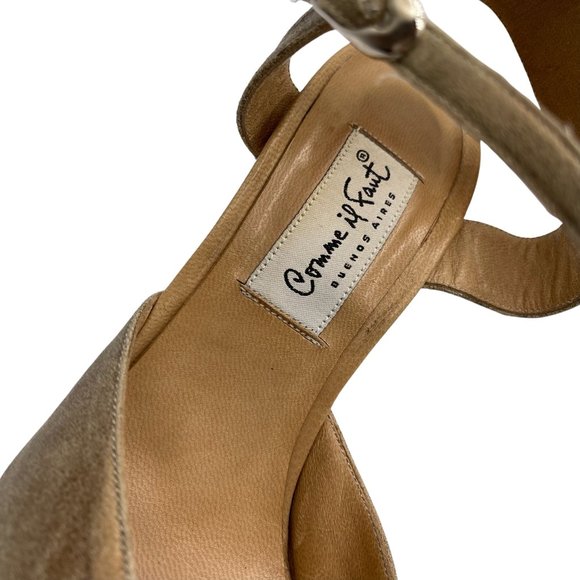 COMME IL FAUT METALLIC GOLD PRINTED SUEDE CRISSCROSS OPENBACK TANGO SANDALS SZ 8 - Picture 5 of 12